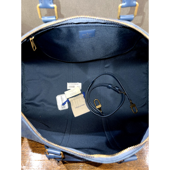 Louis Vuitton Keepall Bandouliere 50 Denim Blue Monogram Logo Weekend Travel Bag - Picture 9 of 10